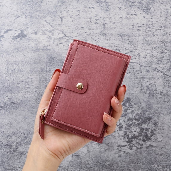 Cadorn PU Leather Compact Wallet Women's Short Multi-Functional Zipper with Multiple Card Slots Snap Closure Coin Purse for Everyday Use Travel Shopping and Business
