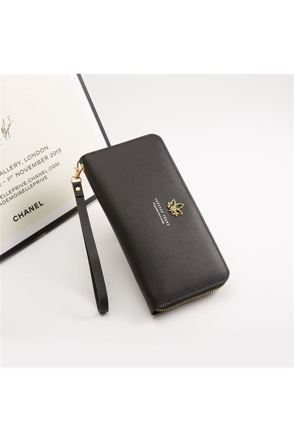 PU Leather Long Zipper Clutch for Women, Large Capacity Versatile Phone Wallet Bag with Zipper Closure, Great for Daily Use, Parties, Evening Events - Black