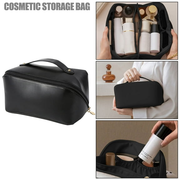 Cadorn Portable Makeup Case Travel Toiletry Bag – Black Cosmetic Storage Organizer for Makeup & Toiletries