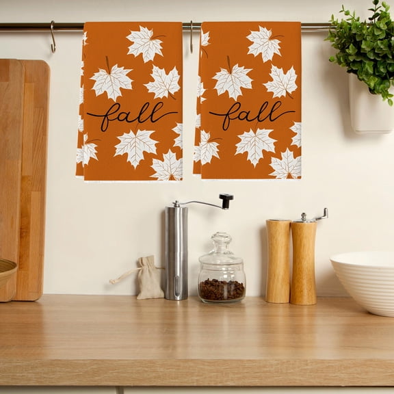 Cadorn Pumpkin Stripe Kitchen Towels, Fall Leaf Print Textured Dish Cloths and Absorbent Quick-Drying Bathroom Hand Towels for Home Kitchen Bathroom Fall Thanksgiving Decorations Supplies