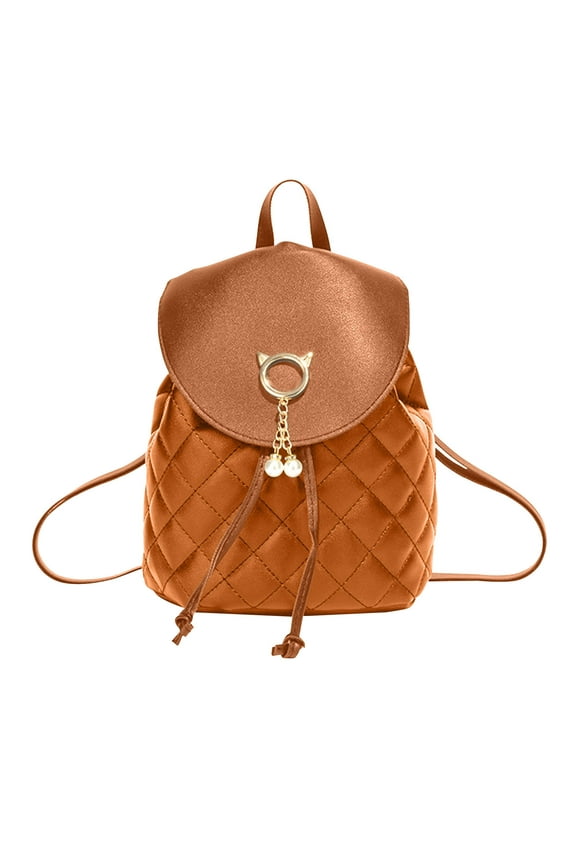 Quilted Leather Backpack Women's Fashion Trendy Flap Closure Single Pocket Backpack for Daily Commute Travel Shopping and Outings