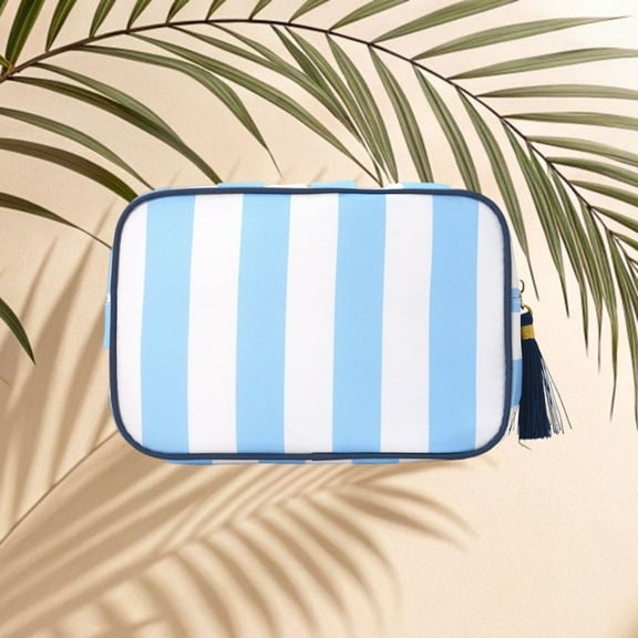 Cadorn Striped Canvas Clutch Bag for Women Portable Tassel Design Fashionable Cosmetic Organizer for Travel Beach Casual Outings and Daily Use