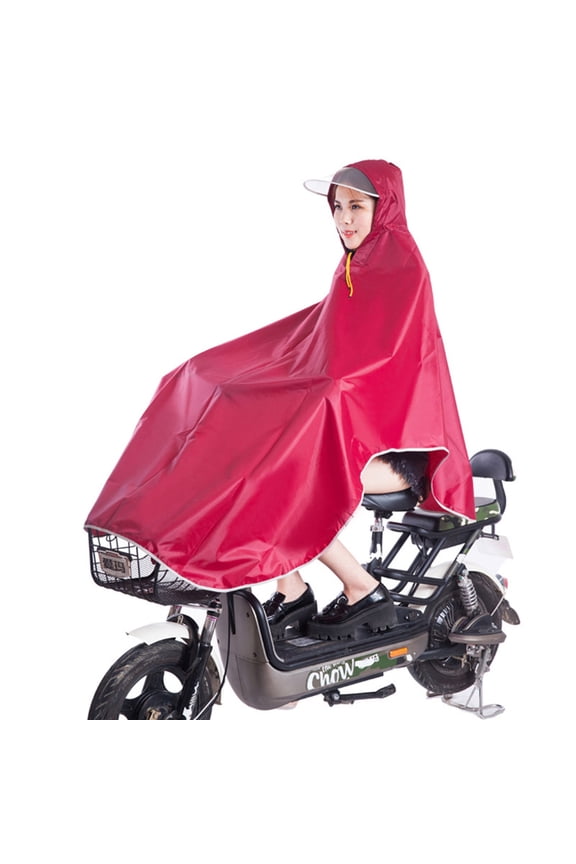 Thickened Red Electric Bicycle Rain Poncho with Transparent Visor