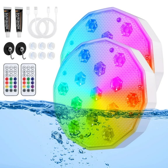 Cadrim Pool Lights, Rechargeable Submersible LED Lights IP68 Waterproof 16 Colors Changing Lights Floating Lights