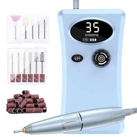 Cadrim Professional Manicure Pedicure Set Portable Electric Nail Grinding Machine Rechargeable Manicure Pedicure Tool with 11 Drill Bits
