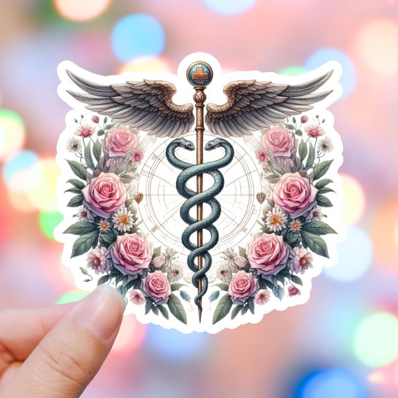 Caduceus Floral Nurse Medical Symbol Nurse Practitioner Graduation Hospital Sticker