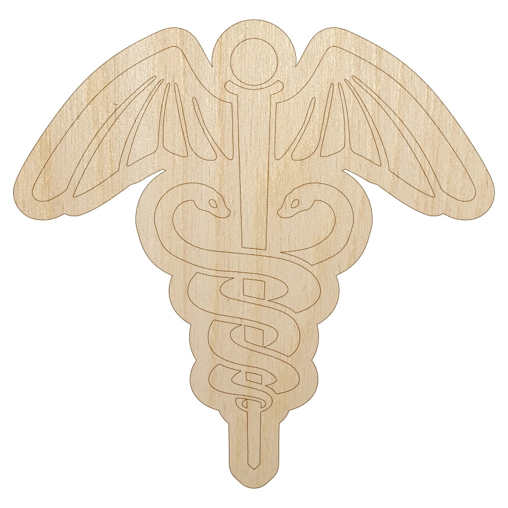 Caduceus Health Medical Symbol Wood Shape Unfinished Piece Cutout Craft ...