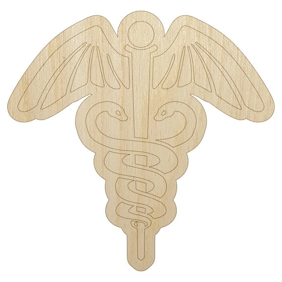 Caduceus Health Medical Symbol Wood Shape Unfinished Piece Cutout Craft DIY Projects - 6.25 Inch Size - 1/8 Inch Thick
