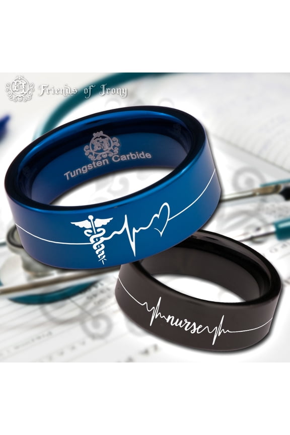 Caduceus Hope And Love Nurse Tungsten Carbide Ring