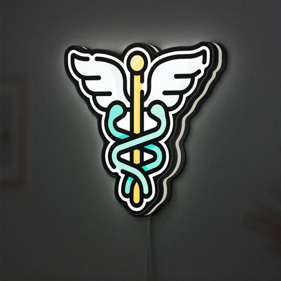 Caduceus Medical Symbol 3D Novelty Light Box, Greek Mythology Inspired Healthcare Lamp Decor for Doctors and Wellness Spaces (Width 8 inch, 20cm)