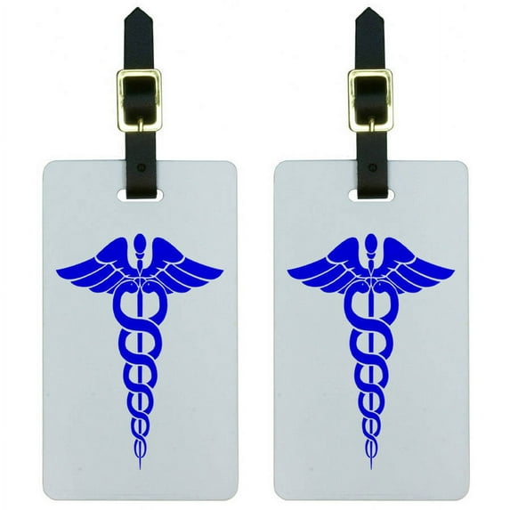 Caduceus Medical Symbol Blue Doctor MD RN EMT Luggage Tags ID, Set of 2