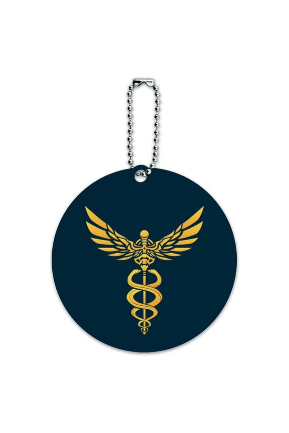 Caduceus Medical Symbol Doctor Nurse EMT Round Luggage ID Tag Card Suitcase Carry-On