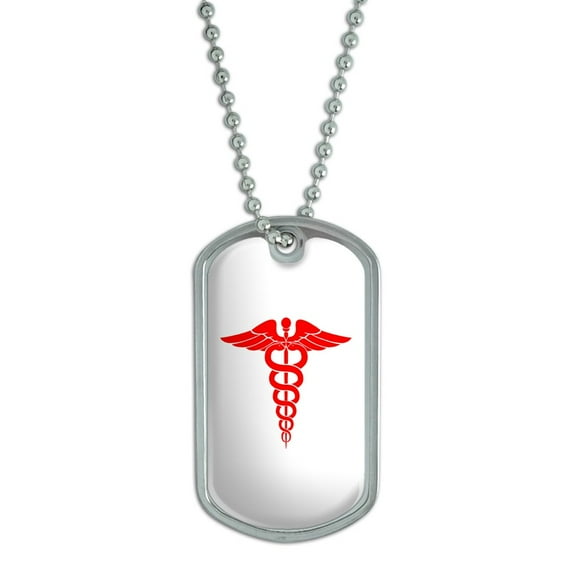 Caduceus Medical Symbol Red - Doctor MD RN EMT Dog Tag