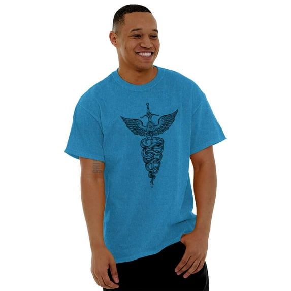 Caduceus Medical Symbol Sword Snakes Men's Graphic T Shirt Tees Brisco Brands 3X
