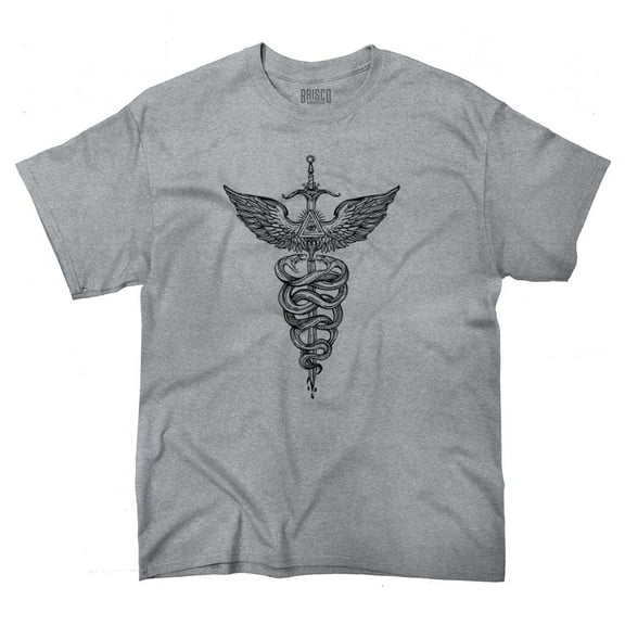 Caduceus Medical Symbol Sword Snakes Men's Graphic T Shirt Tees Brisco Brands X