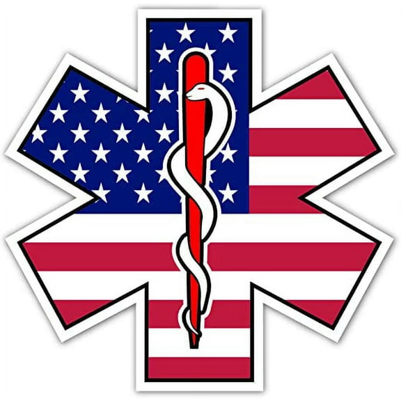 Caduceus Snake EMT American Flag USA Flag Background Vinyl Decal Bumper Sticker 5 x 5