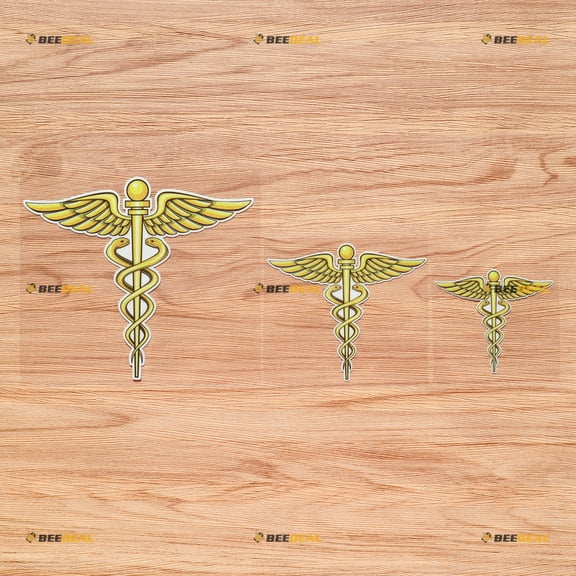 Caduceus Symbol EMT Medical Gold Vinyl Decal Sticker - 3 Pack Reflective, 3 Inches, 4 Inches, 6 Inches - for Car Boat Laptop Cup Phone