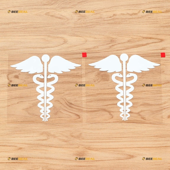Caduceus Symbol EMT Medical Vinyl Decal Sticker - 2 Pack White, 6 Inches - No Background for Car Boat Laptop