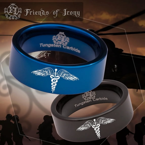 Caduceus Tungsten Carbide Ring