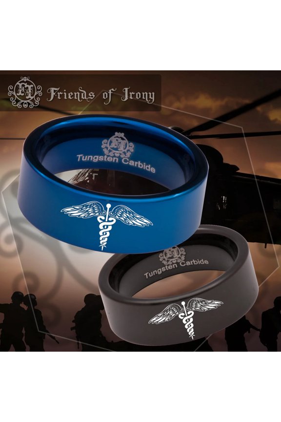 Caduceus Tungsten Carbide Ring