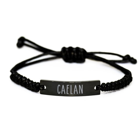 Caelan Bracelet Name Personalized Custom Black Rope Bar Bracelet