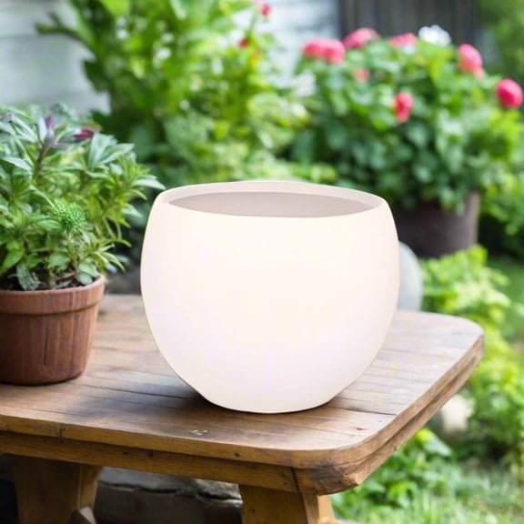 Caelan White Stucco Terracotta Sphere Planter Set, Round Indoor Outdoor Pots, Set of 2