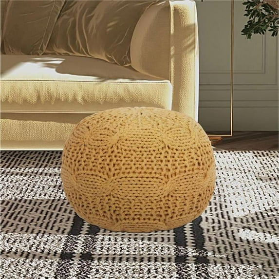 Caelyn Cotton Yarn Pouf, Yellow