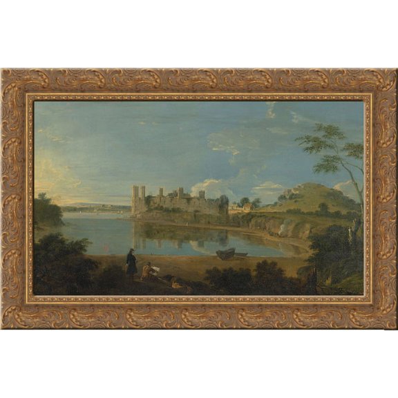 Caernarvon Castle 24x16 Gold Ornate Wood Framed Canvas Art by Richard Wilson