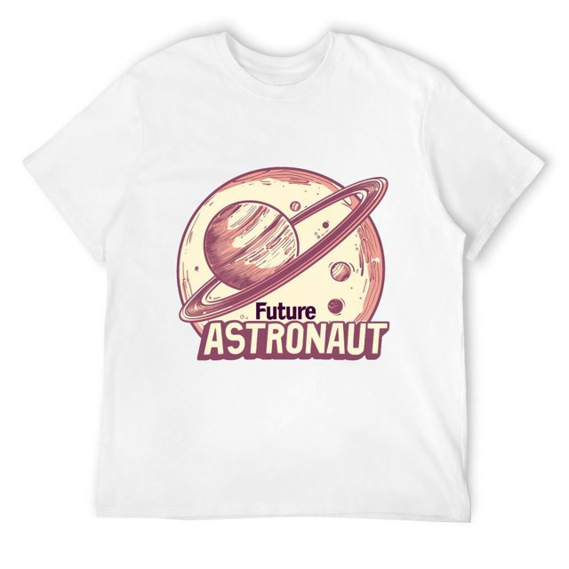 Creaon Astronaut Space Pattern Premium White Men's Tee, Round Neck