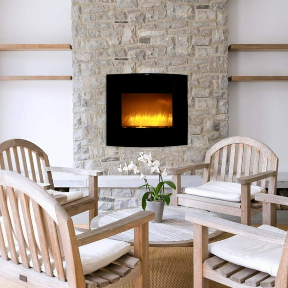 Caesar Fireplace WFP-26C 26-inch Wall Mount Electric Fireplace with stone pebbles and flame effect, 1500W Adjustable Temperature with Remote Control