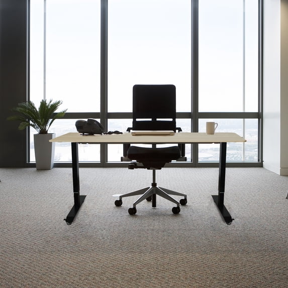 Caesar Hardware AB-57B Ergonomic 57-in 3 Memory Buttons LED Electric Automatic Height Adjustable Sit to Stand Work Office Desk with Black Legs, Natural Oak