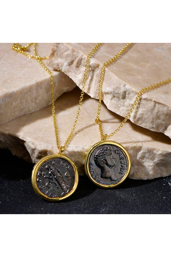 Gold Plated Caesar Roman Coin Necklace