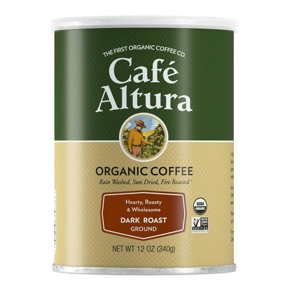 Café Altura Ground Organic Coffee, Fair Trade Dark Blend, 12 oz Can