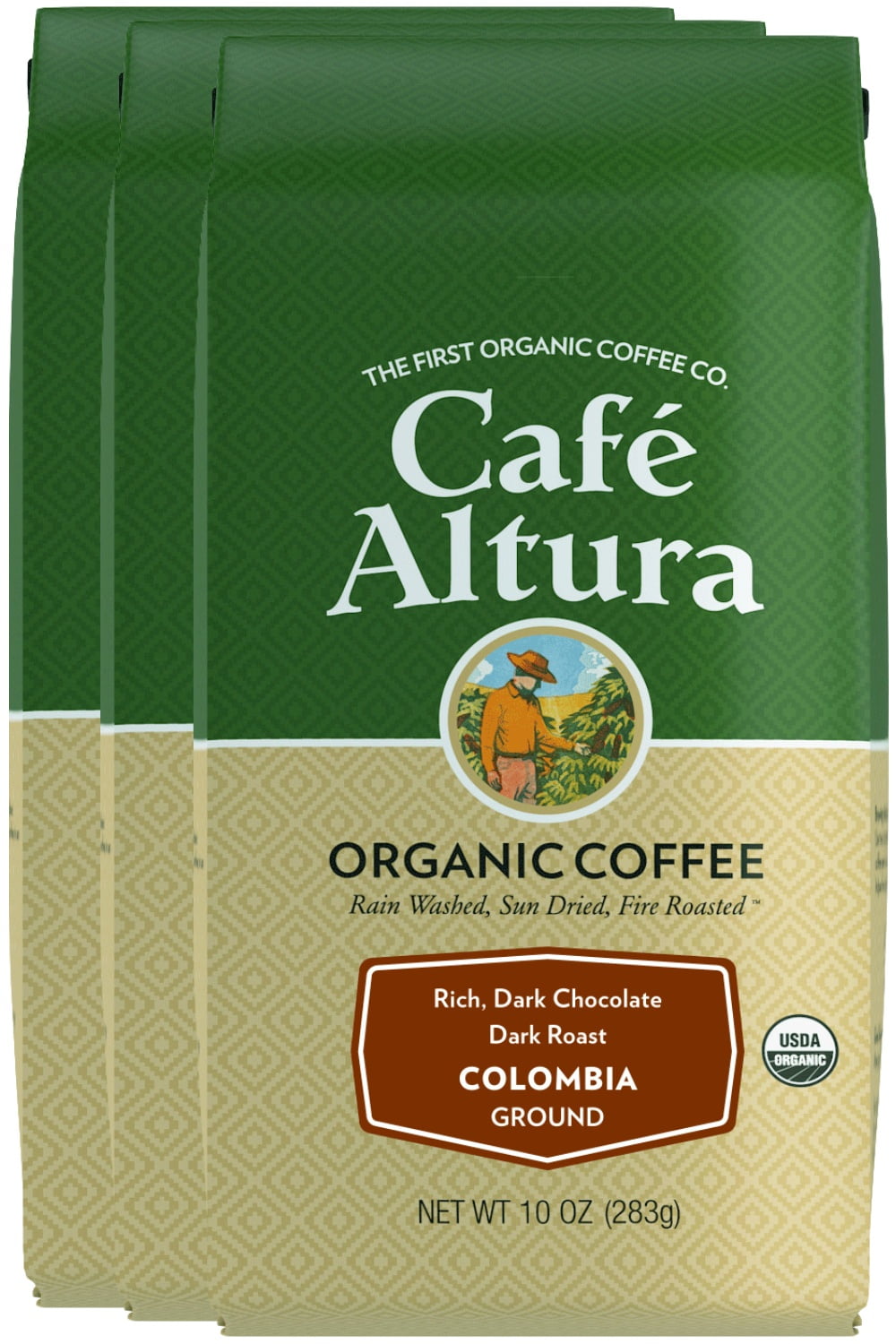 Café Altura, Colombia, Dark Roast, Organic, Ground Coffee, 10 oz Bag (Pack of 3)