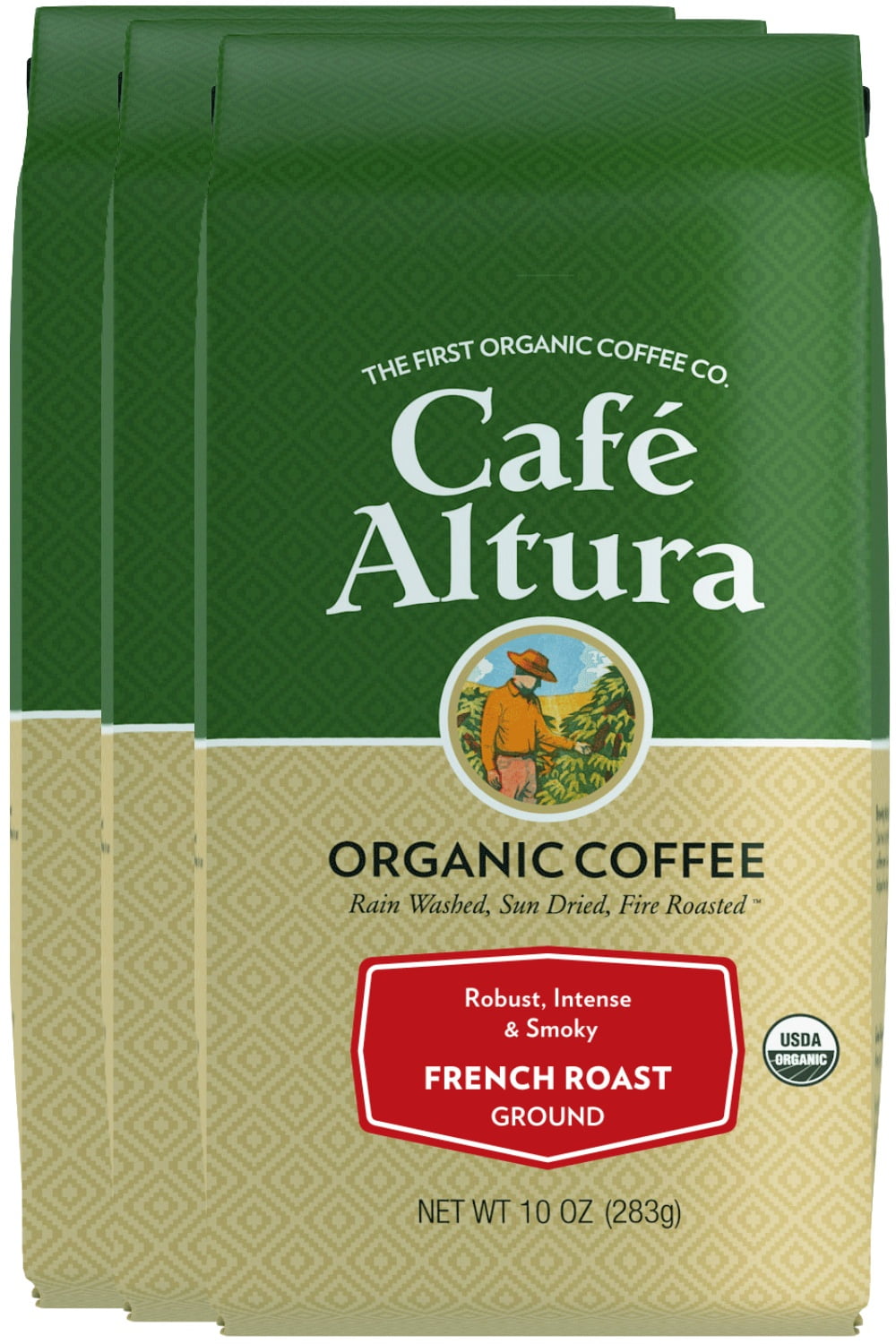 Café Altura, French Roast, Organic, Ground Coffee, 10 oz Bag (Pack of 3)