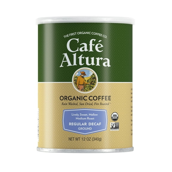 Café Altura, Decaf Regular Roast, Medium Roast, Organic Ground Coffee, 12 oz Can