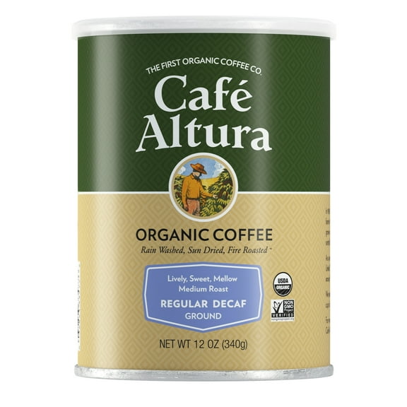 Café Altura, Decaf Regular Roast, Medium Roast, Organic Ground Coffee, 12 oz Can