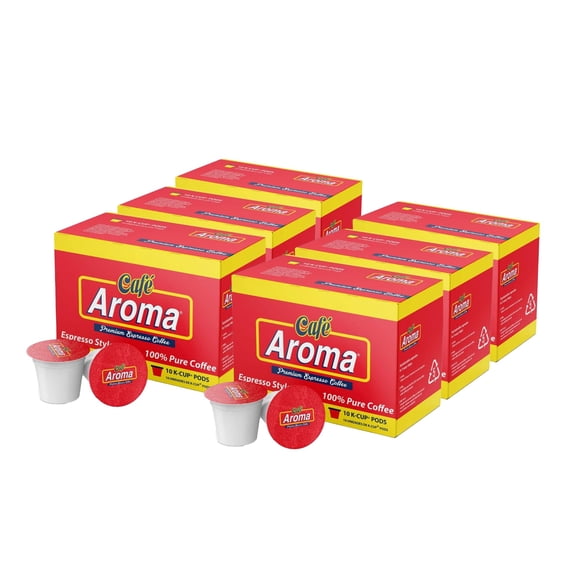 Caf Aroma Espresso Single-Serve Pods, Coffee K-Cups, Compatible With Kerig, Authentic Cuban Style Coffee, Espresso Coffee K-Cups, 1-Pack (60 Count)