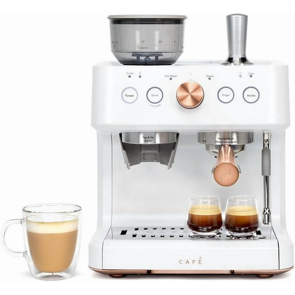 Café Bellissimo Semi Automatic Espresso Machine + Milk Frother | WiFi Connected, Smart Home Kitchen Essentials | Built-In Bean Grinder, 15-Bar Pump & 95-Ounce Water Reservoir | Matte White