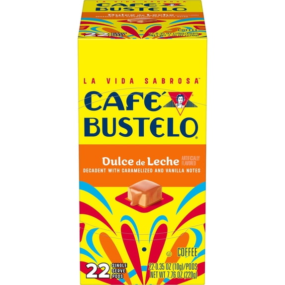 Cafe Bustelo Dulce de Leche Artificially Flavored Coffee, Single Serve Pods, 22 Count