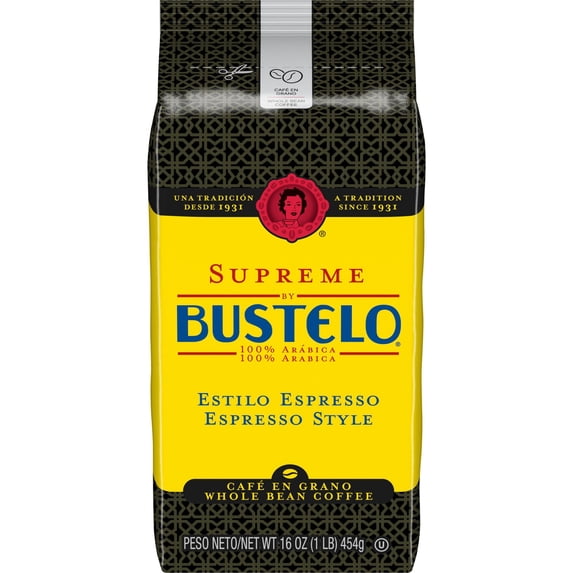 Supreme by Bustelo Espresso Style Whole Bean Coffee, Medium Dark Roast, 16 oz Bag