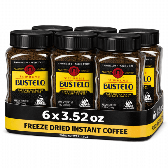 Caf Bustelo Supreme Freeze Dried Instant Coffee, Premium Colombian Blend, 3.52 oz Jars, Case of 6