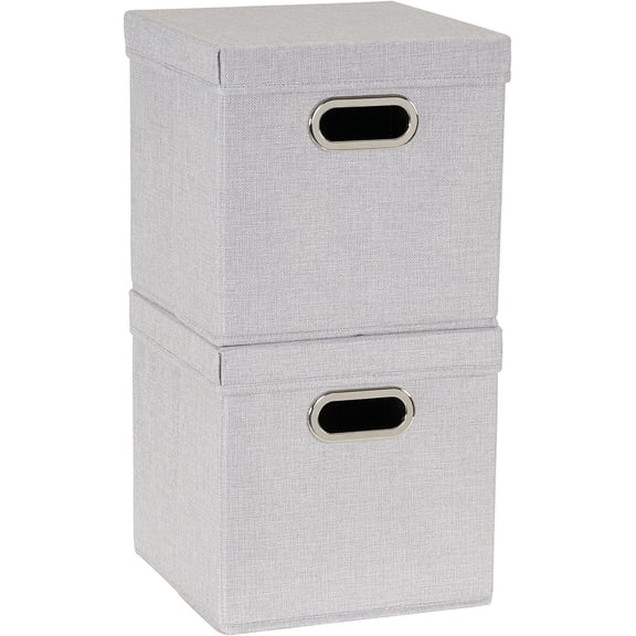 Caf Cube Bin Storage Set with Lids and Handles | 2 Pack | Silver Linen