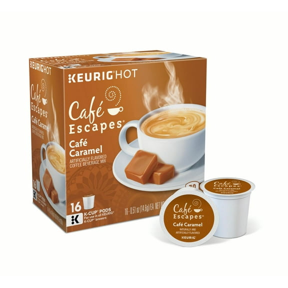 Caf Escapes Cafe Caramel K-Cup Pods, 16 Count for Keurig Brewers