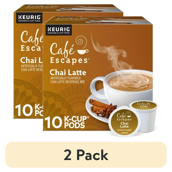 (2 pack) Café Escapes, Chai Latte K-Cup Coffee Pods, 10 Count
