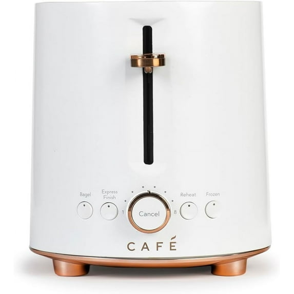 Café Express Finish 2-Slice Toaster | Extra-Wide Slots, Extra Lift for Waffles, Pastries, Texas Toast & More | 4 Pre-Set Functions, 8 Shade Options | Countertop Kitchen Essentials | Matte White