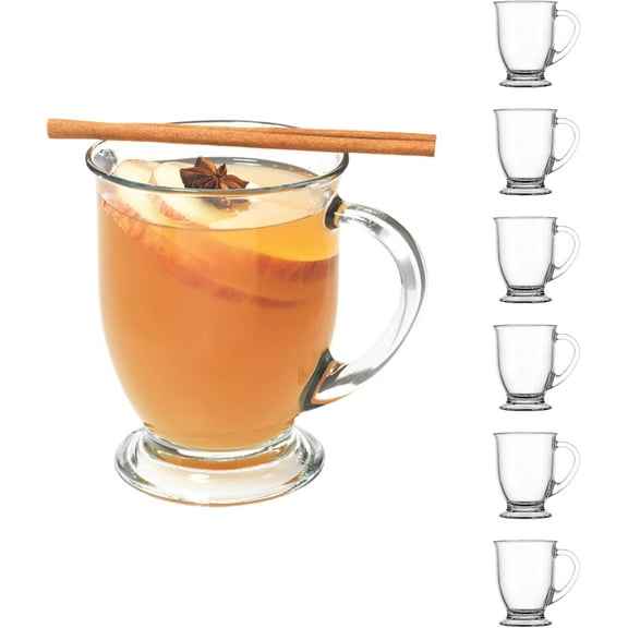 Caf Glass Coffee Mugs, 16 oz, Set of 6