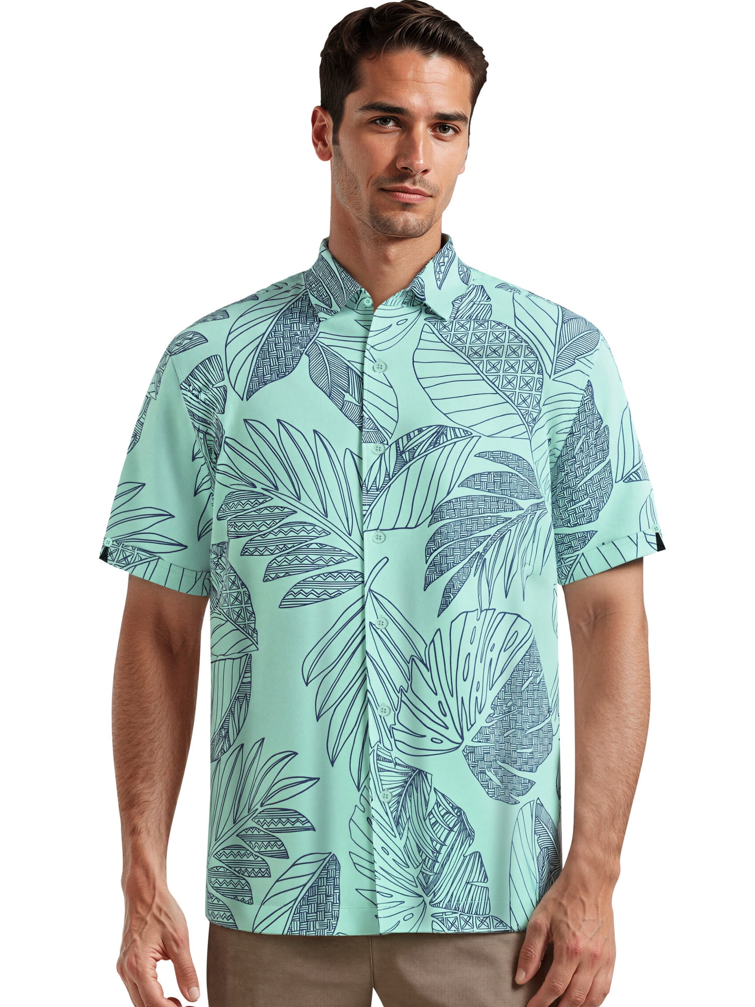Café Luna Men's and Big Men's Botanical Leaves Print Short Sleeve Woven Shirt, Sizes S-4X