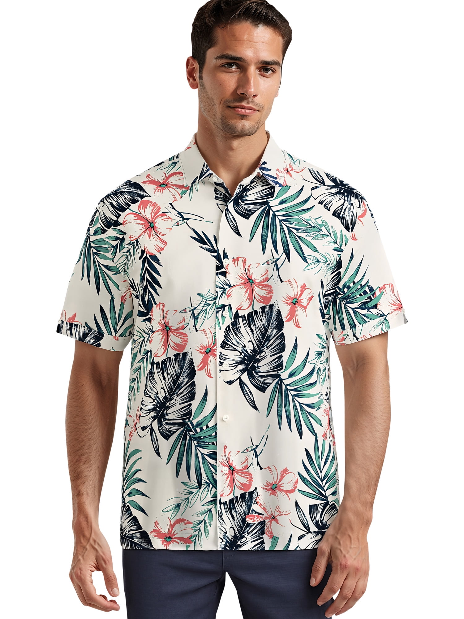 Café Luna Men's and Big Men's Multicolor Tropical Print Short Sleeve Woven Shirt, Sizes S-4X