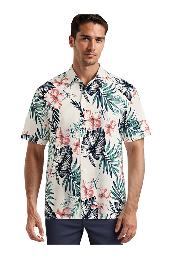 Café Luna Men's and Big Men's Multicolor Tropical Print Short Sleeve Woven Shirt, Sizes S-4X